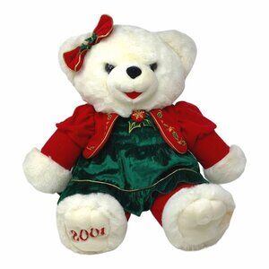 2001 Christmas Snowflake Friend Teddy Bear Girl Festive Bow Plush Stuffed Animal